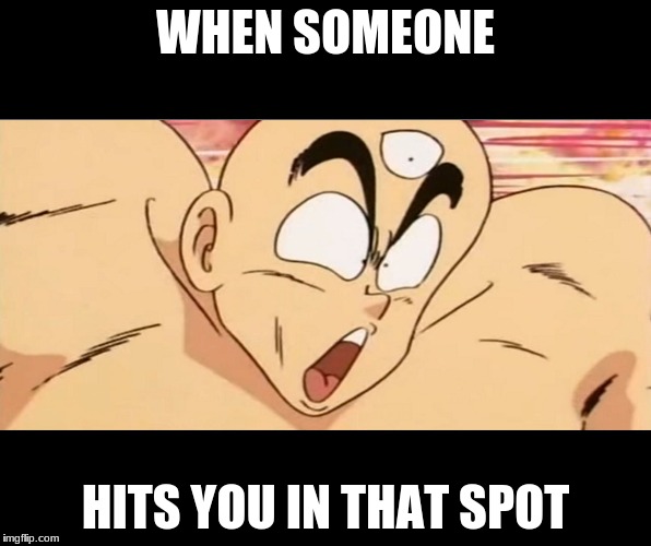 Tien Face | WHEN SOMEONE; HITS YOU IN THAT SPOT | image tagged in tien face | made w/ Imgflip meme maker