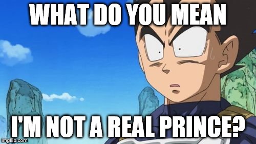 Surprized Vegeta Meme | WHAT DO YOU MEAN; I'M NOT A REAL PRINCE? | image tagged in memes,surprized vegeta | made w/ Imgflip meme maker