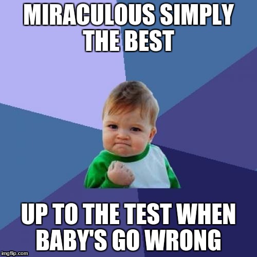 Success Kid Meme | MIRACULOUS SIMPLY THE BEST; UP TO THE TEST WHEN BABY'S GO WRONG | image tagged in memes,success kid | made w/ Imgflip meme maker