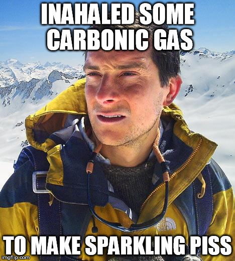 Bear Grylls Meme | INAHALED SOME CARBONIC GAS; TO MAKE SPARKLING PISS | image tagged in memes,bear grylls | made w/ Imgflip meme maker