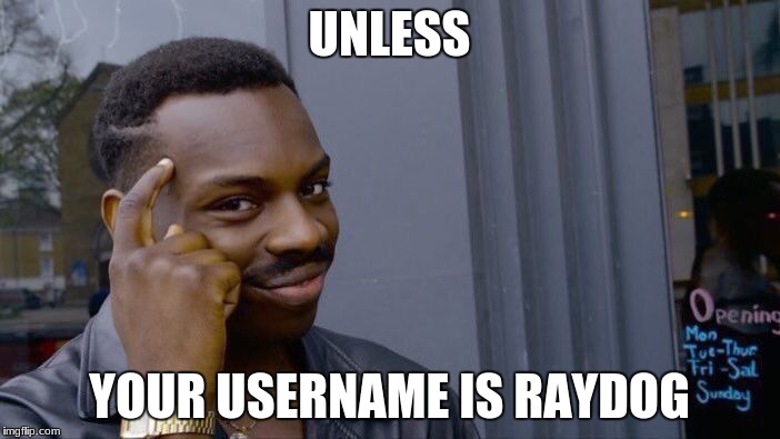 Roll Safe Think About It Meme | UNLESS YOUR USERNAME IS RAYDOG | image tagged in memes,roll safe think about it | made w/ Imgflip meme maker
