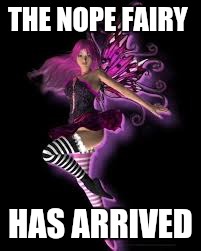 THE NOPE FAIRY; HAS ARRIVED | image tagged in fairy,nope,denied | made w/ Imgflip meme maker
