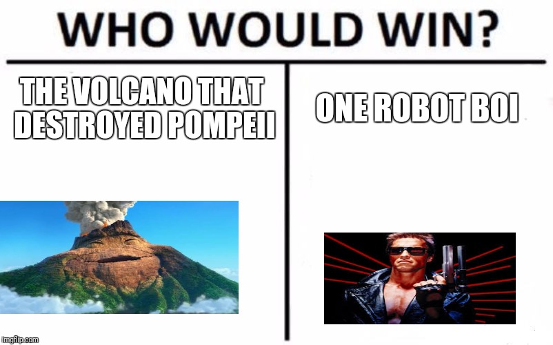 Who Would Win? | THE VOLCANO THAT DESTROYED POMPEII; ONE ROBOT BOI | image tagged in memes,who would win | made w/ Imgflip meme maker