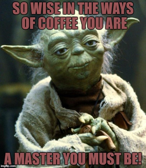 Star Wars Yoda Meme | SO WISE IN THE WAYS OF COFFEE YOU ARE A MASTER YOU MUST BE! | image tagged in memes,star wars yoda | made w/ Imgflip meme maker
