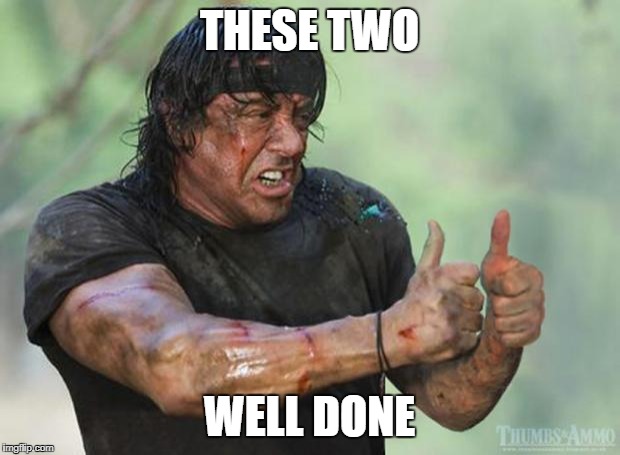 Thumbs Up Rambo | THESE TWO; WELL DONE | image tagged in thumbs up rambo | made w/ Imgflip meme maker