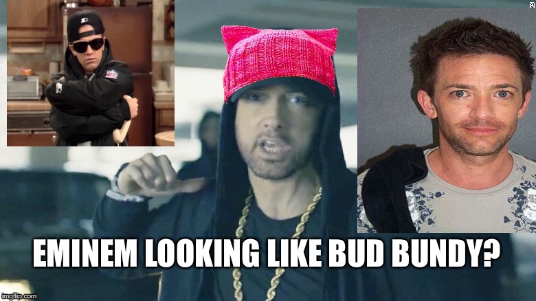 Eminem Bud Bundy | EMINEM LOOKING LIKE BUD BUNDY? | image tagged in eminem,married with children,vanilla ice,politics,funny | made w/ Imgflip meme maker
