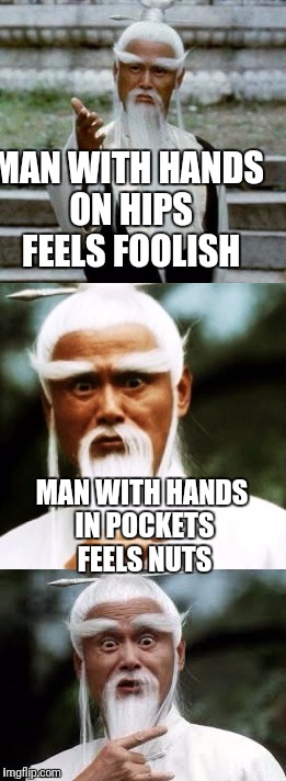 Bad Pun Chinese Man | MAN WITH HANDS ON HIPS FEELS FOOLISH; MAN WITH HANDS IN POCKETS FEELS NUTS | image tagged in bad pun chinese man | made w/ Imgflip meme maker