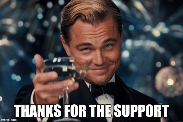 Leonardo Dicaprio Cheers Meme | THANKS FOR THE SUPPORT | image tagged in memes,leonardo dicaprio cheers | made w/ Imgflip meme maker