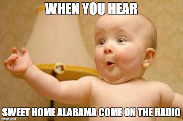 Excited Baby | WHEN YOU HEAR; SWEET HOME ALABAMA COME ON THE RADIO | image tagged in excited baby | made w/ Imgflip meme maker