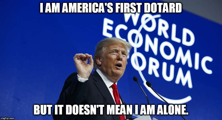 Dotard | I AM AMERICA'S FIRST DOTARD; BUT IT DOESN'T MEAN I AM ALONE. | image tagged in donald trump | made w/ Imgflip meme maker