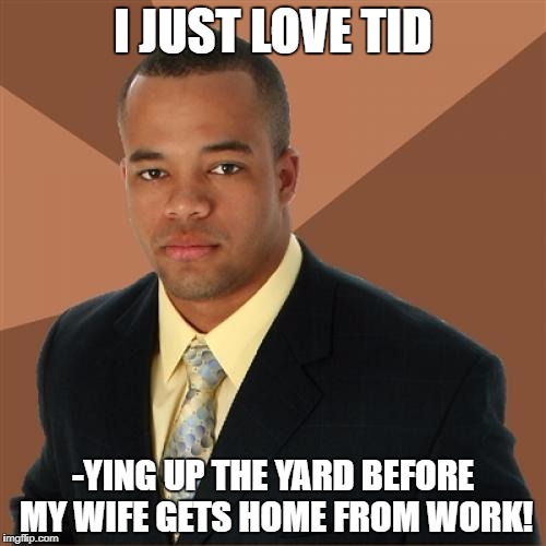 I JUST LOVE TID -YING UP THE YARD BEFORE MY WIFE GETS HOME FROM WORK! | image tagged in tide pods | made w/ Imgflip meme maker