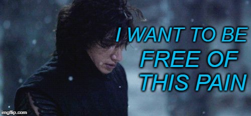 Kylo Has A Hangnail | I WANT TO BE; FREE OF THIS PAIN | image tagged in adam driver as kylo ren | made w/ Imgflip meme maker