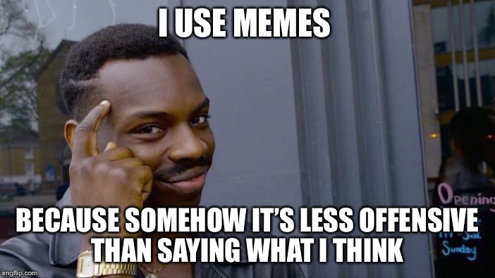 Roll Safe Think About It Meme | I USE MEMES; BECAUSE SOMEHOW IT’S LESS OFFENSIVE THAN SAYING WHAT I THINK | image tagged in memes,roll safe think about it | made w/ Imgflip meme maker