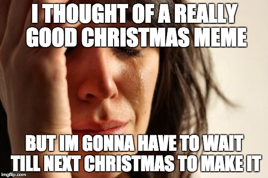 First World Problems | I THOUGHT OF A REALLY GOOD CHRISTMAS MEME; BUT IM GONNA HAVE TO WAIT TILL NEXT CHRISTMAS TO MAKE IT | image tagged in memes,first world problems | made w/ Imgflip meme maker