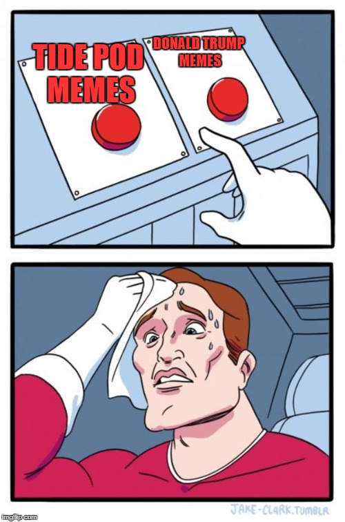 Two Buttons Meme | TIDE POD MEMES DONALD TRUMP MEMES | image tagged in memes,two buttons | made w/ Imgflip meme maker