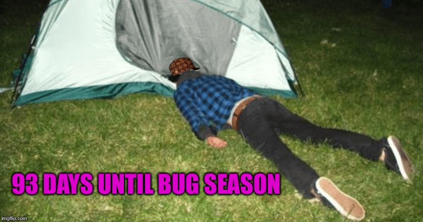 camping fail | 93 DAYS UNTIL BUG SEASON | image tagged in camping fail,scumbag | made w/ Imgflip meme maker