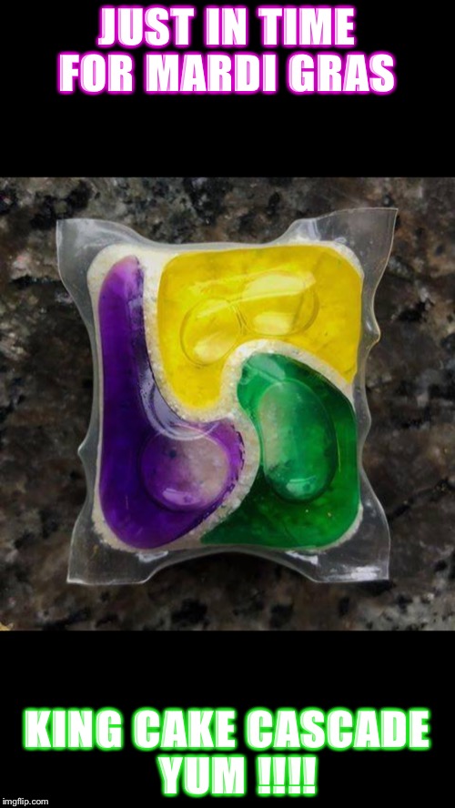 Mardi Gras | JUST IN TIME FOR MARDI GRAS; KING CAKE CASCADE 
YUM !!!! | image tagged in yummy | made w/ Imgflip meme maker