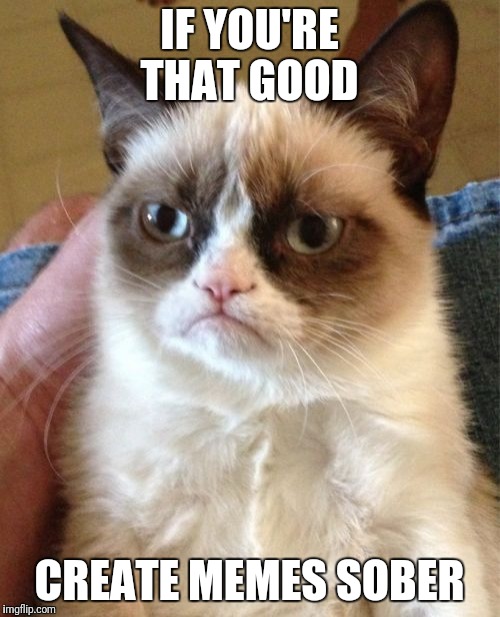 Challenging | IF YOU'RE THAT GOOD; CREATE MEMES SOBER | image tagged in memes,grumpy cat | made w/ Imgflip meme maker