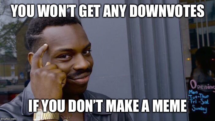 Roll Safe Think About It | YOU WON’T GET ANY DOWNVOTES; IF YOU DON’T MAKE A MEME | image tagged in memes,roll safe think about it | made w/ Imgflip meme maker