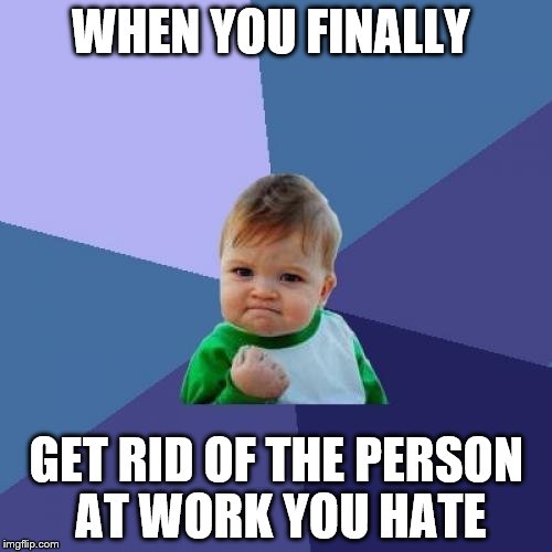 Success Kid | WHEN YOU FINALLY; GET RID OF THE PERSON AT WORK YOU HATE | image tagged in memes,success kid | made w/ Imgflip meme maker