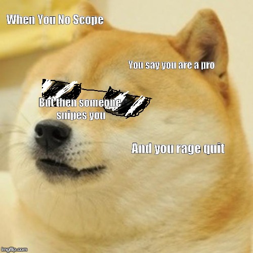 Doge | When You No Scope; You say you are a pro; But then someone snipes you; And you rage quit | image tagged in memes,doge | made w/ Imgflip meme maker