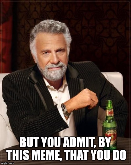 The Most Interesting Man In The World Meme | BUT YOU ADMIT, BY THIS MEME, THAT YOU DO | image tagged in memes,the most interesting man in the world | made w/ Imgflip meme maker