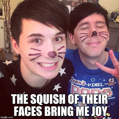 dan and phil | THE SQUISH OF THEIR FACES BRING ME JOY | image tagged in dan and phil | made w/ Imgflip meme maker