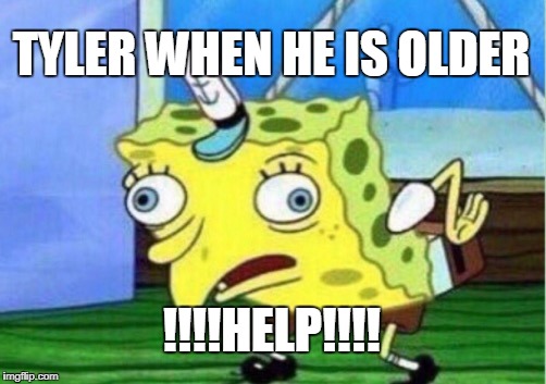 Mocking Spongebob | TYLER WHEN HE IS OLDER; !!!!HELP!!!! | image tagged in memes,mocking spongebob | made w/ Imgflip meme maker