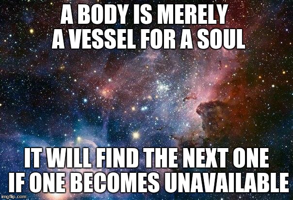 Don't fear abortion -
Help stop overpopulation | A BODY IS MERELY
 A VESSEL FOR A SOUL; IT WILL FIND THE NEXT ONE IF ONE BECOMES UNAVAILABLE | image tagged in abortion,soul,overpopulation | made w/ Imgflip meme maker