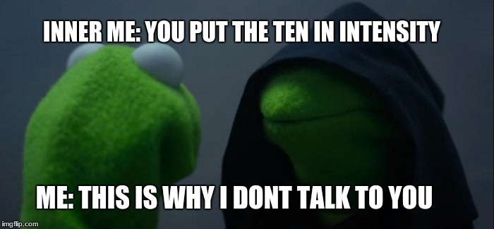 Evil Kermit Meme | INNER ME: YOU PUT THE TEN IN INTENSITY; ME: THIS IS WHY I DONT TALK TO YOU | image tagged in memes,evil kermit | made w/ Imgflip meme maker