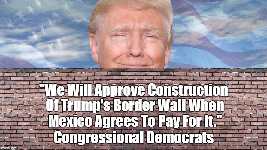 "Congressional Democrats Approve Trump's Border Wall" | "We Will Approve Construction Of Trump's Border Wall When Mexico Agrees To Pay For It." Congressional Democrats | image tagged in deplorable donald,despicable donald,devious donald,detestable donald,dishonorable donald,deceitful donald | made w/ Imgflip meme maker
