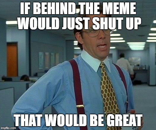 That Would Be Great | IF BEHIND THE MEME WOULD JUST SHUT UP; THAT WOULD BE GREAT | image tagged in memes,that would be great | made w/ Imgflip meme maker