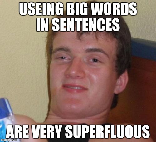 10 Guy Meme | USEING BIG WORDS IN SENTENCES; ARE VERY SUPERFLUOUS | image tagged in memes,10 guy | made w/ Imgflip meme maker
