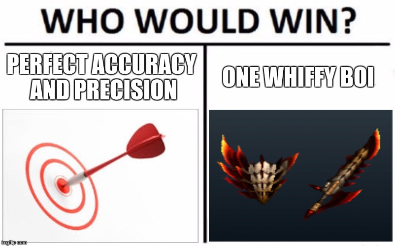 Who Would Win? | PERFECT ACCURACY AND PRECISION; ONE WHIFFY BOI | image tagged in memes,who would win | made w/ Imgflip meme maker