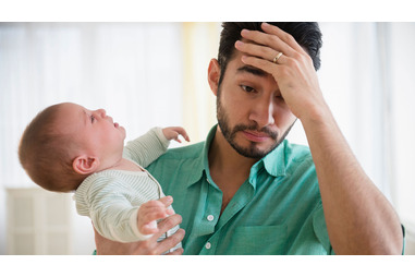 Frustrated man with baby Blank Meme Template