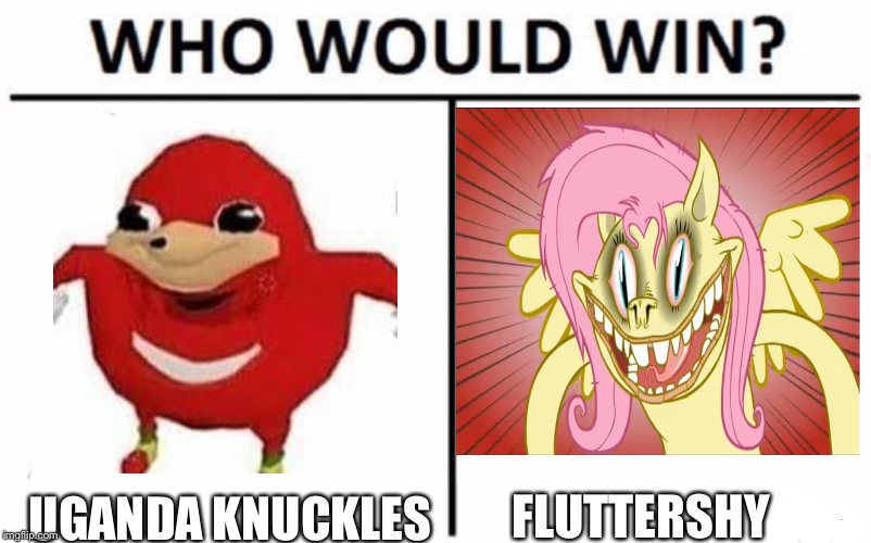 Who Would Win? Meme | FLUTTERSHY; UGANDA KNUCKLES | image tagged in memes,who would win | made w/ Imgflip meme maker