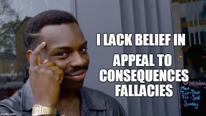 Roll Safe Think About It Meme | I LACK BELIEF IN APPEAL TO CONSEQUENCES FALLACIES | image tagged in memes,roll safe think about it | made w/ Imgflip meme maker