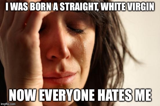 First World Problems Meme | I WAS BORN A STRAIGHT, WHITE VIRGIN NOW EVERYONE HATES ME | image tagged in memes,first world problems | made w/ Imgflip meme maker