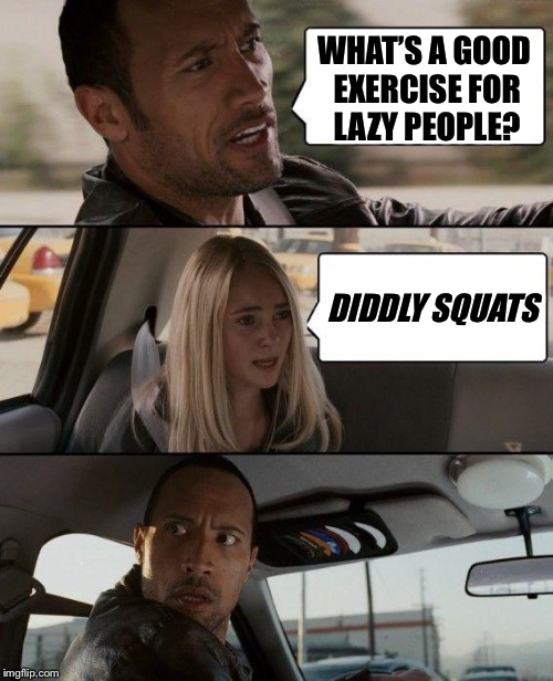 Driving Miss Lazy | WHAT’S A GOOD EXERCISE FOR LAZY PEOPLE? DIDDLY SQUATS | image tagged in memes,the rock driving,lazy,exercise,squat | made w/ Imgflip meme maker