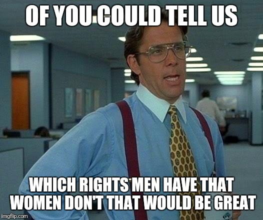 That Would Be Great Meme | OF YOU COULD TELL US WHICH RIGHTS MEN HAVE THAT WOMEN DON'T THAT WOULD BE GREAT | image tagged in memes,that would be great | made w/ Imgflip meme maker