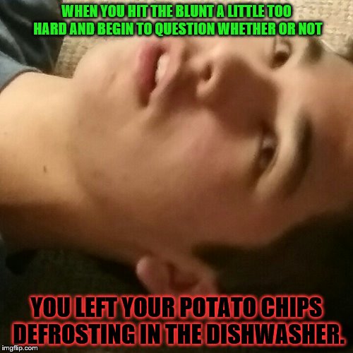 Stoned Asian Pre-Adolescent | WHEN YOU HIT THE BLUNT A LITTLE TOO HARD AND BEGIN TO QUESTION WHETHER OR NOT; YOU LEFT YOUR POTATO CHIPS DEFROSTING IN THE DISHWASHER. | image tagged in floor guy,funny,stoned,what,memes | made w/ Imgflip meme maker