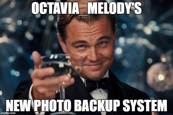 Leonardo Dicaprio Cheers Meme | OCTAVIA_MELODY'S NEW PHOTO BACKUP SYSTEM | image tagged in memes,leonardo dicaprio cheers | made w/ Imgflip meme maker