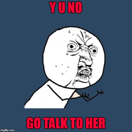 Y U No Meme | Y U NO GO TALK TO HER | image tagged in memes,y u no | made w/ Imgflip meme maker