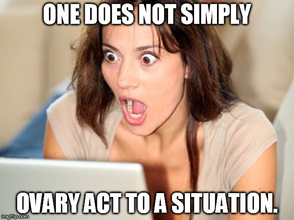 shocked face girl | ONE DOES NOT SIMPLY; OVARY ACT TO A SITUATION. | image tagged in shocked face girl | made w/ Imgflip meme maker