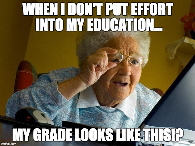 Grandma Finds The Internet | WHEN I DON'T PUT EFFORT INTO MY EDUCATION... MY GRADE LOOKS LIKE THIS!? | image tagged in memes,grandma finds the internet | made w/ Imgflip meme maker