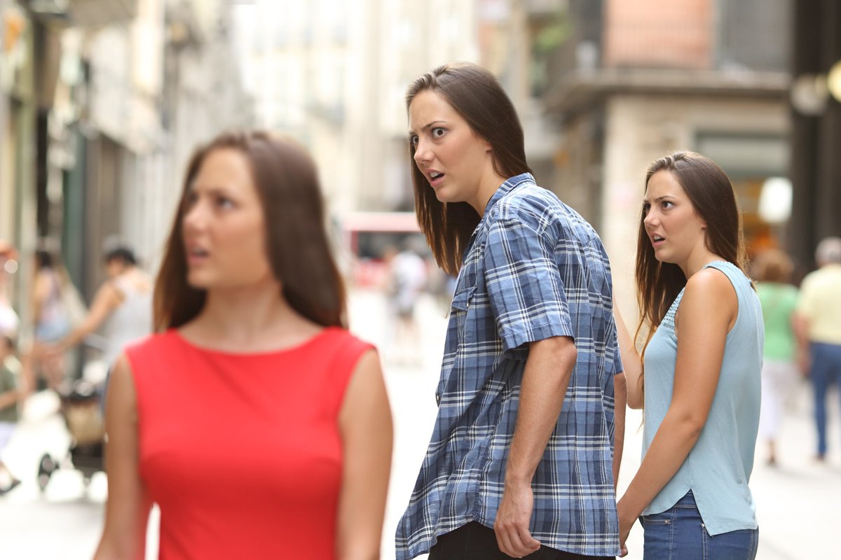 High Quality Distracted Boyfriend Paranoia Blank Meme Template