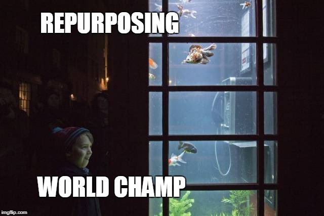 cool | REPURPOSING; WORLD CHAMP | image tagged in fish tank,aquarium | made w/ Imgflip meme maker