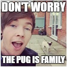 DanTDM is awesome | DON'T WORRY; THE PUG IS FAMILY | image tagged in dantdm is awesome | made w/ Imgflip meme maker