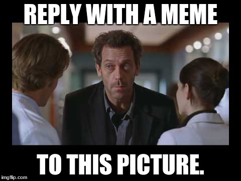 House MD | REPLY WITH A MEME; TO THIS PICTURE. | image tagged in house md | made w/ Imgflip meme maker