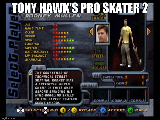 TONY HAWK'S PRO SKATER 2 | made w/ Imgflip meme maker